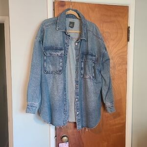 Womens Raw Hem Denim Shacket